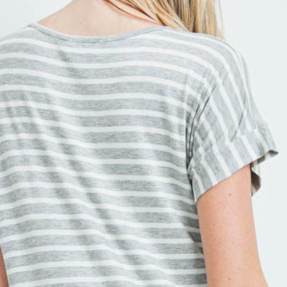 Side Slit T-Shirt Maxi Dress Gray Stripe - Picture 6 of 8